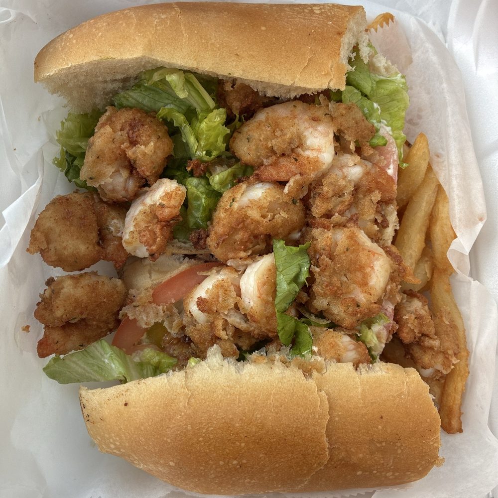 Shrimp poboy and fries! Shrimp poboy and fries!