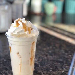 Copper Moose Coffee - White Coffee with Salted Caramel Drizzle, so good and unlike any white coffee I've had before.