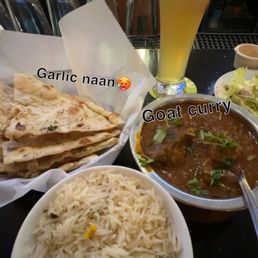 Home Style Goat Curry Garlic Naan