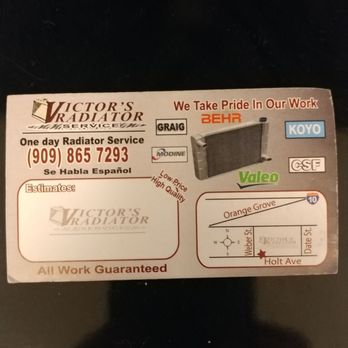 Victor's Radiator Service - Business card back - Auto Repair Near Me - Pomona, California Victor's Radiator Service - Business card back - Auto Repair Near Me - Pomona, California