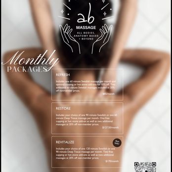 A B Massage Therapy - These are the memberships I offer. They run on a monthly auto pay for 6 months. - Massage Therapy Near Me - Foxfield, Colorado