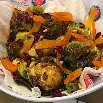 Silver Diner - Fried Brussel Sprouts w Dried Apricots, Cranberries and Pecans. Served w a Chipotle Mayo on the side. Delicious! - Diners Near Me - Baltimore, Maryland Silver Diner - Fried Brussel Sprouts w Dried Apricots, Cranberries and Pecans. Served w a Chipotle Mayo on the side. Delicious! - Diners Near Me - Baltimore, Maryland