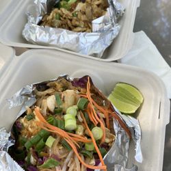 Thai Farm Fresh - Chicken pad thai and chicken pad see ew in the back