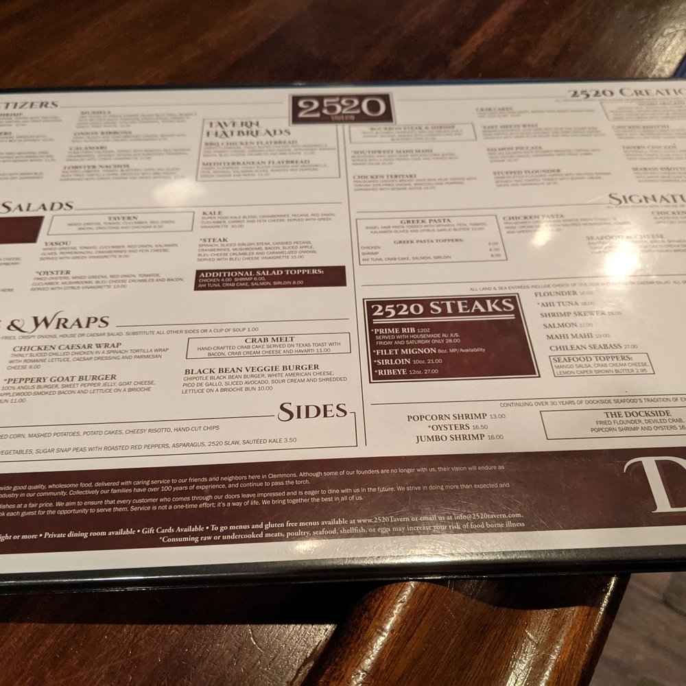 2520 Tavern - Dinner Menu~2520 - New American Near Me - Clemmons, North Carolina 2520 Tavern - Dinner Menu~2520 - New American Near Me - Clemmons, North Carolina