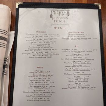 peasants FEAST - Wine menu 11/9/2023 - American Near Me - Solvang, California peasants FEAST - Wine menu 11/9/2023 - American Near Me - Solvang, California