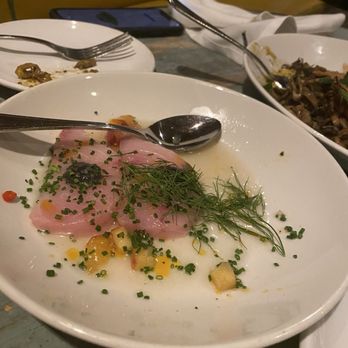 The Optimist - Yellowtail crudo, very delicious, the sauce balanced well with the fattiness of the fish and little chunks of mango to give it a slight tart - Seafood Near Me - Atlanta, Georgia