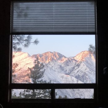 Mountain Home Lodge - View from bed in Stuart's roost cabin - Hotels Near Me - Leavenworth, Washington Mountain Home Lodge - View from bed in Stuart's roost cabin - Hotels Near Me - Leavenworth, Washington