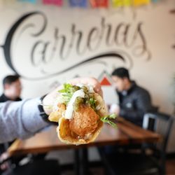 Carrera's Tacos - Baja Mahi Tacos. Tempura beer battered.