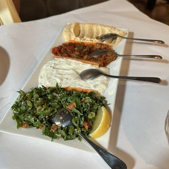 Artemis Mediterranean Bistro - Cacik  Hummus Eggplant in Sauce Tabbouleh - Mediterranean Near Me - Cincinnati, Ohio