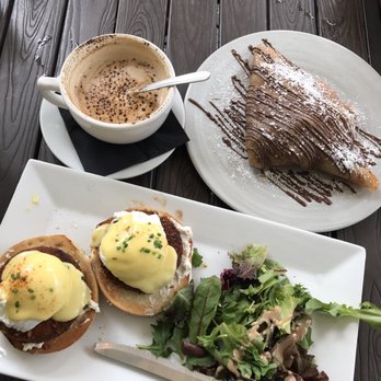 Blue Daisy - Salmon Cake Scandia, Nutella Banana Strawberry Crepe, and Turkish Coffee - Creperies Near Me - Santa Monica, California