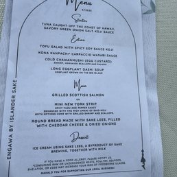 April 2025 Omakase menu. Though we were given a choice for the main dish. April 2025 Omakase menu. Though we were given a choice for the main dish.