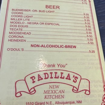 Padilla's Mexican Kitchen - Back menu - New Mexican Cuisine Near Me - Albuquerque, New Mexico