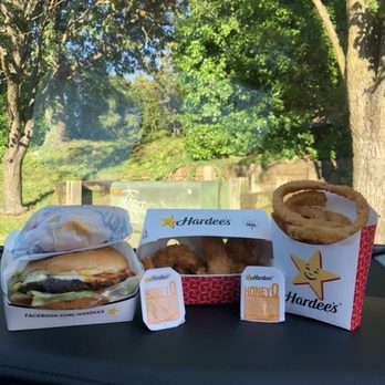 Hardee's - The Original 1/3lb. Bacon Cheese Thickburger 3pc Chicken Tenders Beer-Battered Onion Rings Honey Q sauce - Fast Food Near Me - Linthicum, Maryland