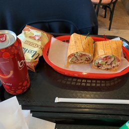 Turkey Bacon Wrap, BBQ chips and Bubly cherry Turkey Bacon Wrap, BBQ chips and Bubly cherry