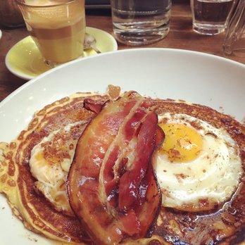 Holybelly 19 - Savoury stack ~ must order! fluffy pancakes with bourbon sauce with fried eggs and bacon - Breakfast & Brunch Near Me - Paris, 75