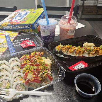 Oishi Express - Left to right: California roll, yum yum roll, and, lion king roll Also got taro milk tea and a strawberry smoothie. - Sushi Bars Near Me - Elk Grove, California Oishi Express - Left to right: California roll, yum yum roll, and, lion king roll Also got taro milk tea and a strawberry smoothie. - Sushi Bars Near Me - Elk Grove, California