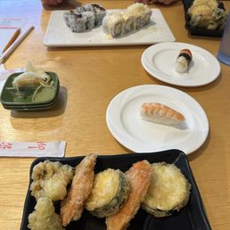 Our first course (tempura in the foreground). Our first course (tempura in the foreground).