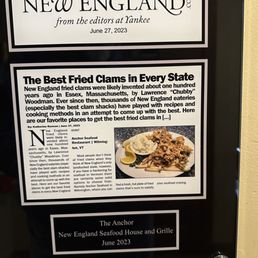 This plaque puts The Anchor in the same league with Woodman's of Essex (MA), where whole-belly clams were invented.