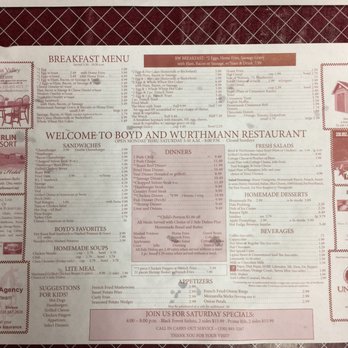 Boyd & Wurthmann Restaurant - Place mat plus menu: cool idea! - Desserts Near Me - Berlin, Ohio Boyd & Wurthmann Restaurant - Place mat plus menu: cool idea! - Desserts Near Me - Berlin, Ohio
