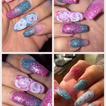 Luxe Nail Bar - #ombre fade & 3D flowers by Lisa - Nail Salons Near Me - Tulsa, Oklahoma