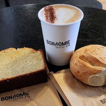 Bonhomie Coffee Bar - Butter Cake, Haitian Mocha, and Haitian Bread. The baked goods were still warm! (2/9/25) - Coffee & Tea Near Me - Seattle, Washington