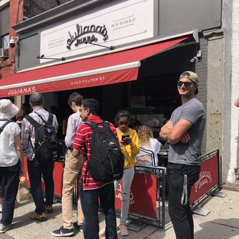 Juliana's - Line outside, patiently & happily waiting in the sun haha - Pizza Near Me - Brooklyn, New York Juliana's - Line outside, patiently & happily waiting in the sun haha - Pizza Near Me - Brooklyn, New York