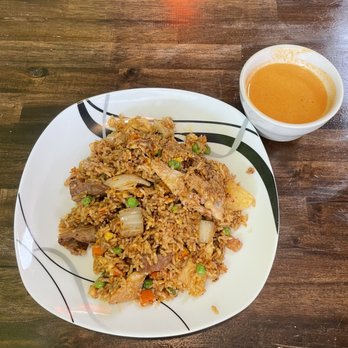 Thai Curry Restaurant - Combination Fried Rice with a side of Red Curry - Thai Near Me - Houston, Texas Thai Curry Restaurant - Combination Fried Rice with a side of Red Curry - Thai Near Me - Houston, Texas