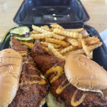 Dave's Hot Chicken - Two Dave's #2: 2 Sliders w/ Fries - Chicken Shop Near Me - El Cajon, California Dave's Hot Chicken - Two Dave's #2: 2 Sliders w/ Fries - Chicken Shop Near Me - El Cajon, California