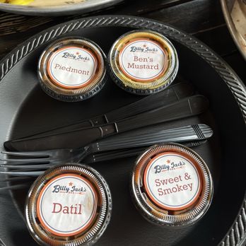 Billy Jacks BBQ - 4 sauces that come with Que 2 - Barbeque Near Me - Jacksonville, Florida