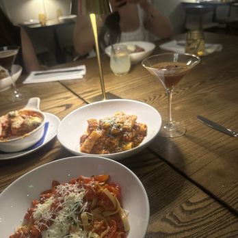 Luogo - Fettuccine with Roasted Tomato Pomodorini and Rigatoni Bolognese (left to right) - Italian Near Me - Nashville, Tennessee