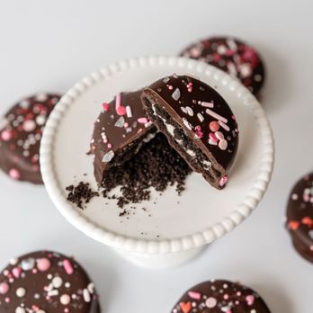 Choco le'a - February seasonal item: Dark Chocolate Oreo with Valentine sprinkles - Chocolatiers & Shops Near Me - Honolulu, Hawaii