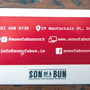 Son of a Bun - Son of a Bun. One of the coolest business cards I've ever seen. - Burgers Near Me - Cork, Colorado Son of a Bun - Son of a Bun. One of the coolest business cards I've ever seen. - Burgers Near Me - Cork, Colorado