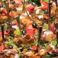 Unique Soul Cuisine - Peach Cobbler Bread Pudding Appetizers with White Chocolate Drizzle
