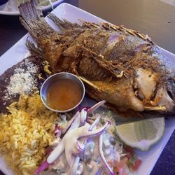 Los Antojitos - Whole Pescado w/rice, refried beans, cabbage salad