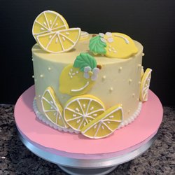 Sweet Imaginations Home Bakery - Lemon velvet cake with buttercream frosting and handmade sugar paste decorations