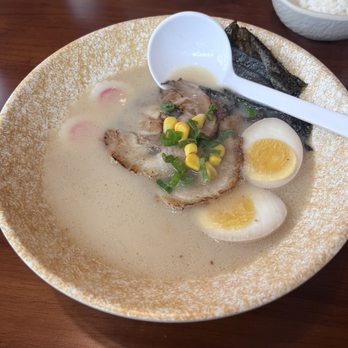 Bao Family - Tonkatsu Ramen.  There's corn, wood ear mushroom, bamboo shoots under the noodles that are covered with the tasty broth! - Chinese Near Me - Eugene, Oregon