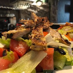 Arabica Lounge - Fattoush salad topped with grilled chicken breast. Authentic Lebanese food!!