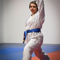 Kang Do Won Martial Arts Institute - Mantis performing an upward block in Pal Gwe Yi-Jang.