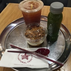 Pret A Manger - Iced lemon tea, cold pressed fruit and veggie juice