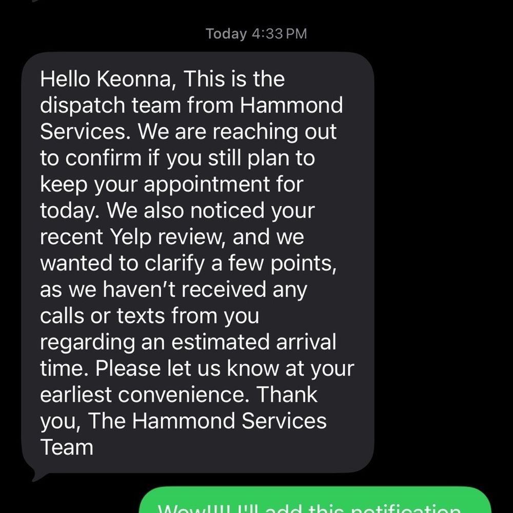 Hammond Services - After leaving a review I received an unpleasant and unprofessional direct message from company. - Electricians Near Me - Griffin, Georgia