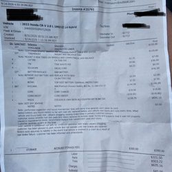 Riviera Auto - The invoice. Total is for 4 tires, a battery, and diagnosing the brakes.