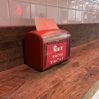 El Rey Tacos - Napkins on every table stand - Tacos Near Me - New York, New York