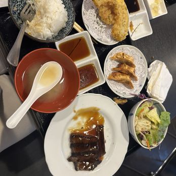 TruSushi 'n Fish - Beef teriyaki combo with miso soup, tempura, 3 pork gyoza and rice bowl - Sushi Bars Near Me - Lake Forest, California TruSushi 'n Fish - Beef teriyaki combo with miso soup, tempura, 3 pork gyoza and rice bowl - Sushi Bars Near Me - Lake Forest, California