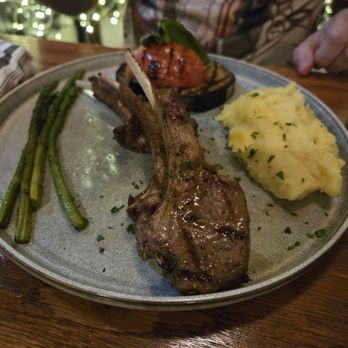 Kismet Mediterranean Grill - 3 lambchops, mashed potatoes, grilled asparagus, grilled tomato wedge. Was still hungry after. - Mediterranean Near Me - Albany, New York Kismet Mediterranean Grill - 3 lambchops, mashed potatoes, grilled asparagus, grilled tomato wedge. Was still hungry after. - Mediterranean Near Me - Albany, New York