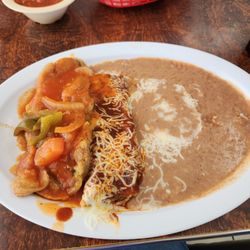 Johnny's Mexican American and Seafood - Chili Relano and Pork Tamale with beans