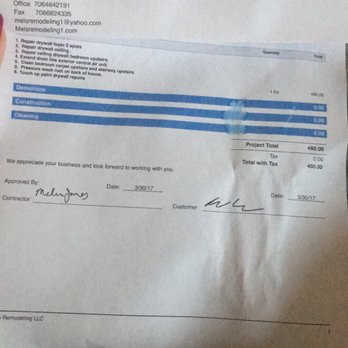 Mel's Remodeling - The contract we signed! Very disappointed! - General Contractors Near Me