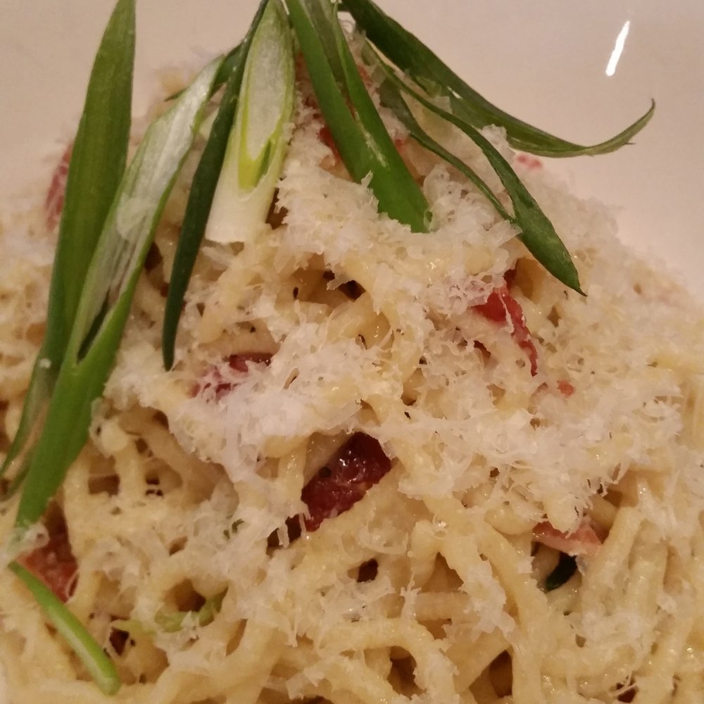Levetto - Carbonara ($10.5) - smoked bacon, cracked black pepper, egg, scallion, grana padano - Italian Near Me - Toronto, Ontario