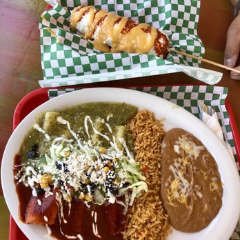 Salsa Verde Restaurant - Elote & Enchilada Sonora Style Plate - Mexican Near Me - Tucson, Arizona