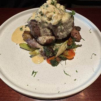 The Ranch - Special for the day. 8 Oz . Roasted Garlic Stuffed Filet with lump crab dip on top and veggies and potatoes. - Steakhouses Near Me - Irving, Texas The Ranch - Special for the day. 8 Oz . Roasted Garlic Stuffed Filet with lump crab dip on top and veggies and potatoes. - Steakhouses Near Me - Irving, Texas