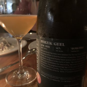 Vern's - Drie Fonteinen Perzik Geel - very cool to see a nice bottle of lambic on the menu - New American Near Me - Charleston, South Carolina Vern's - Drie Fonteinen Perzik Geel - very cool to see a nice bottle of lambic on the menu - New American Near Me - Charleston, South Carolina